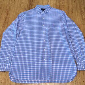 Polo Ralph Lauren Shirt Mens XL White Blue Pink CHECK Button Stretch -PINK PONY